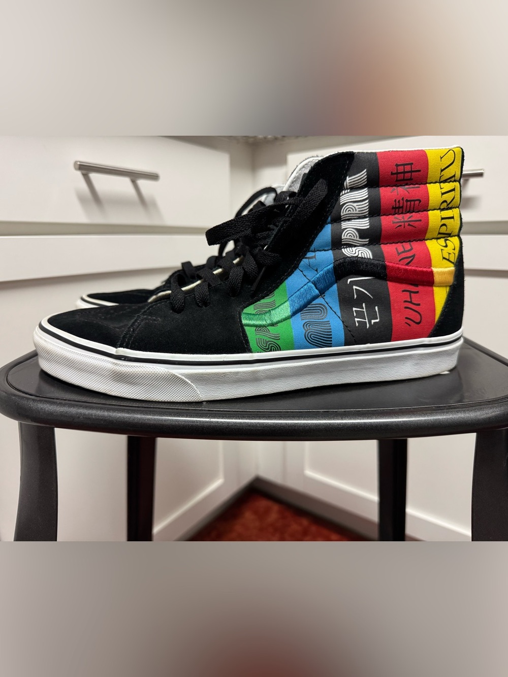 Vans Sk8-Hi Spirit Black High-Top Sneakers Multicolor Stripes Men’s Size 12